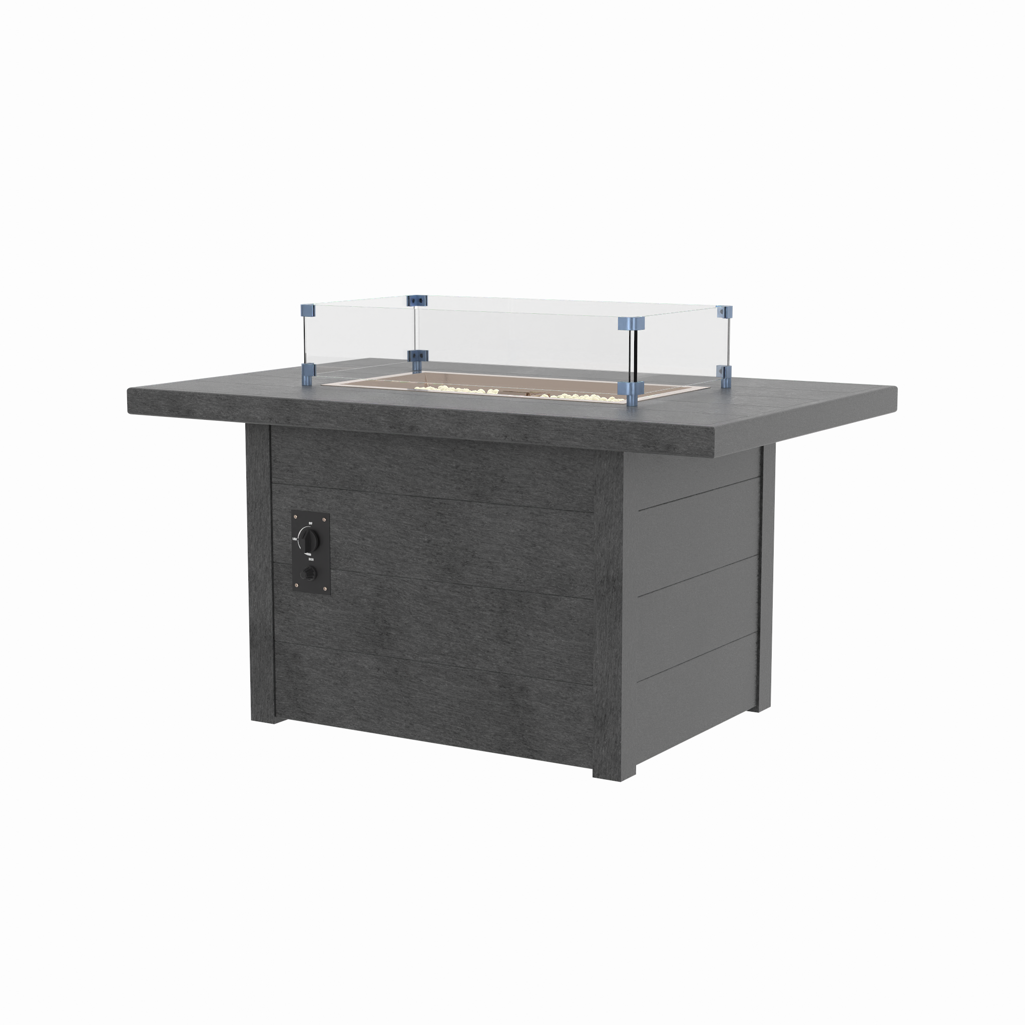 Gas Feuertisch slategrey 48" (122 cm), rechteckig mit Windschutz – wetterfest & langlebig