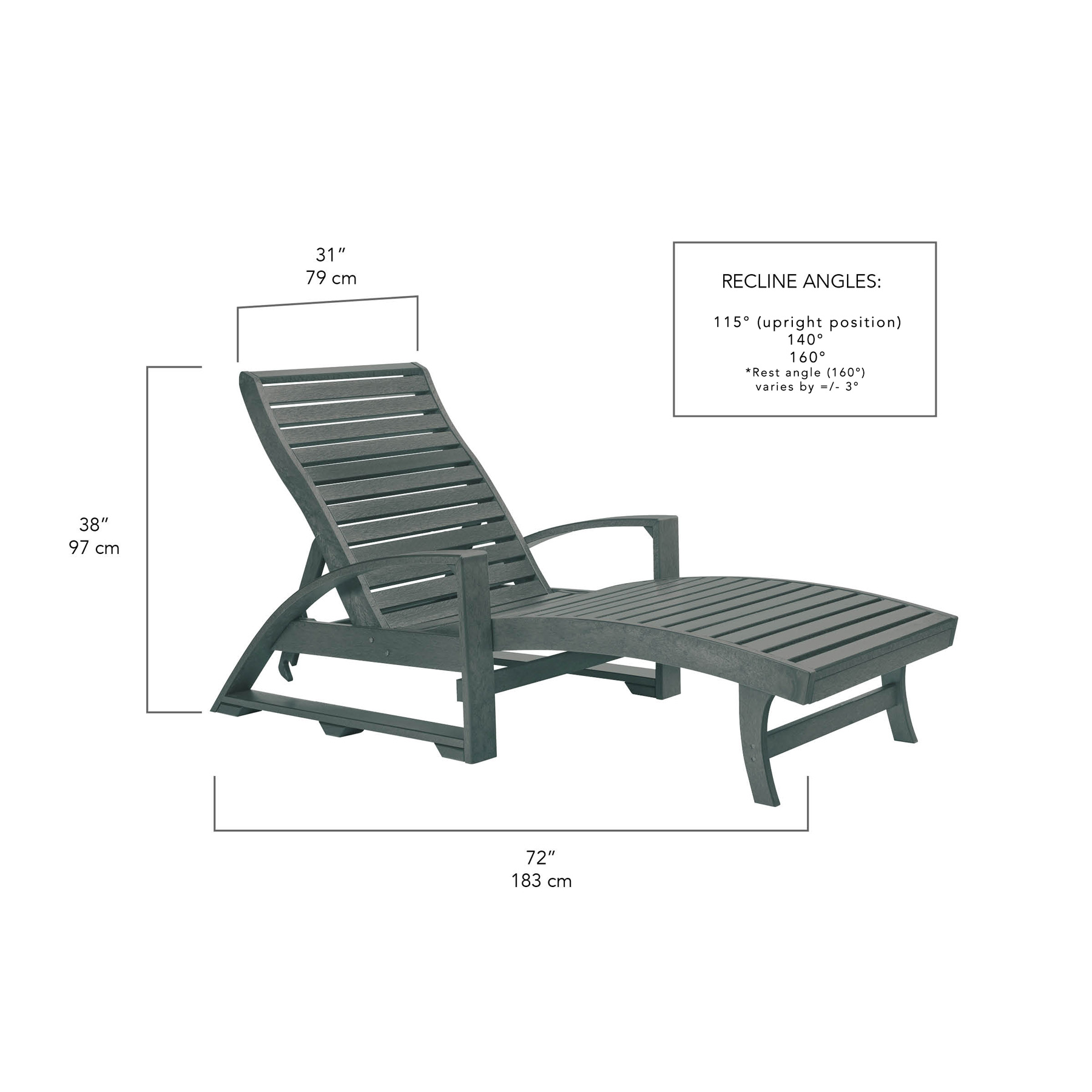 Chaise Lounge L38 mit verdeckten Rollen – Sonnenliege aus Recyclingkunststoff beige